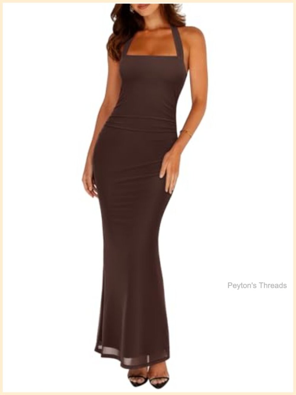 Sheer Mesh Sleeveless Maxi Dress Bodycon Square Neck Halter Tie Back - Picture 1 of 6